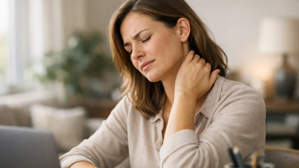 біль у шиї остеопат Київ — клієнтка з напругою у шиї