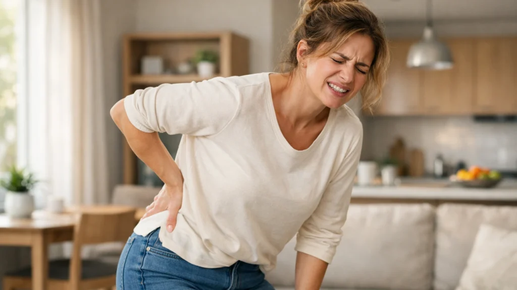 жінка відчуває біль у попереку при міжхребцевій грижі
