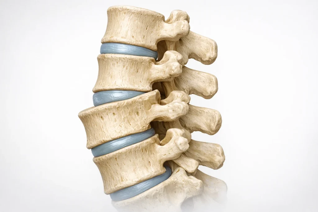 Медична ілюстрація зміщення хребця у поперековому відділі при нестабільності хребців