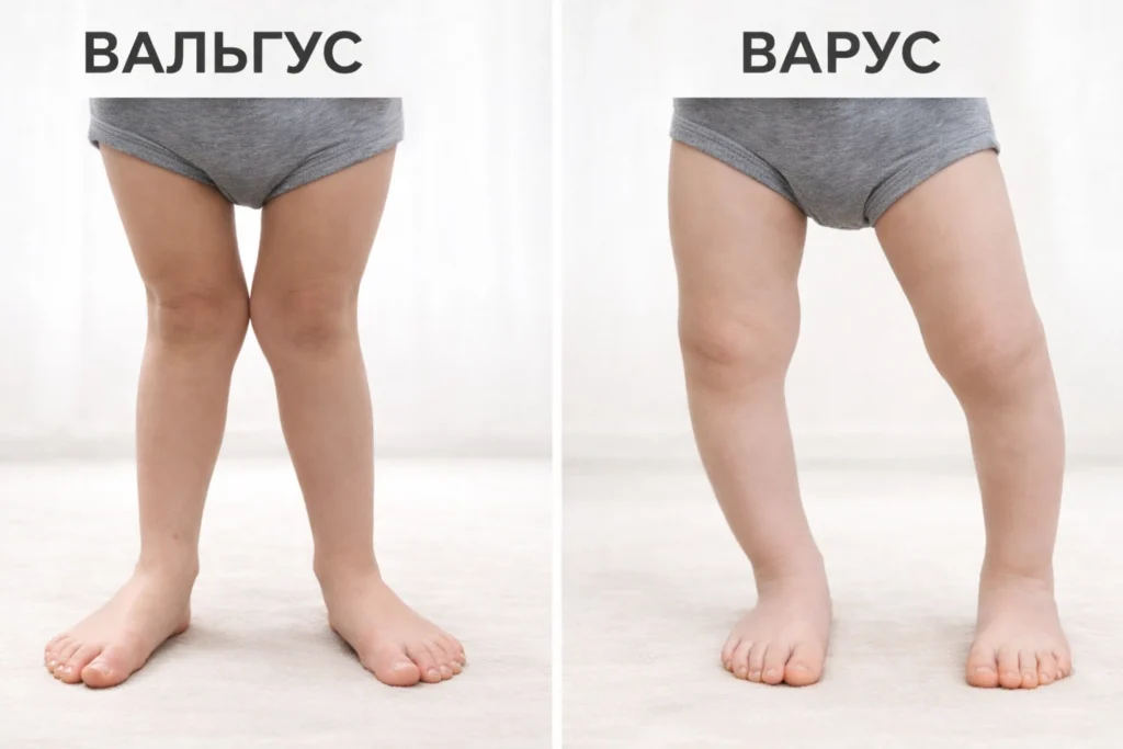 Порівняння вальгусного та варусного положення ніг у дитини